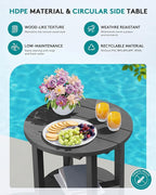 SERWALL Round Outdoor Side Table Set of 2, HDPE Small Adirondack Double End Table, Gray