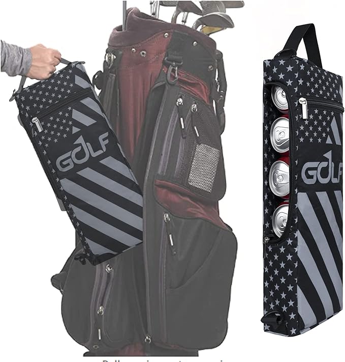 Golf Cooler Bag Plus Ice Pack Soft Sided Insulated Cooler Bag- Holds 6 Pack of Cans or 2 Wine Bottles - Grey Camo Golf Beer Sleeve Black Fits Discreetly in Golf Bags