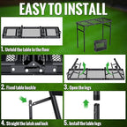 GARLLEN Folding Grill Table Max Capacity 66lbs, 3 Adjustable Height Portable Folding Camping Table with Heat-Resistant Mesh Tabletop, Aluminum Picnic Table for Outdoor, BBQ, Camping, 34.2"L x 15.7"W