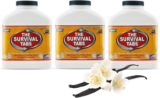 Ration food tabs - On The Go Meal Replacement Packs. (3x15 Servings/bottle) - Complete Balance vitamins, Complex Carbohydrates, Meal Replacement 25-years shelf life none-GMO gluten-free (Vanilla)