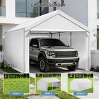 Carport 10x20ft Heavy Duty Canopy,Portable Garage Party Tent,Portable Garage with Removable Sidewalls & Doors All-Season Tarp for Car,Truck,Party White