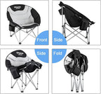 KingCamp Camping Chair Oversized Padded Moon Round Saucer Chairs Camping Folding Chair with Cup Holder (Black - 2 Pack)…