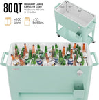 VINGLI 80 Quart Rolling Ice Chest, Portable Patio Party Bar Drink Cooler Cart, with Shelf, Beverage Pool with Bottle Opener