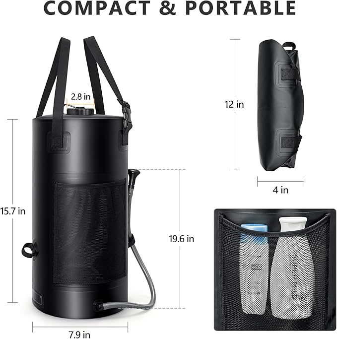 5 Gal/3 Gal Solar Shower Bag, Solar Heating Camping Shower Bag, On-Off Switchable Shower Head, Portable Shower with Thick Tarpaulin for Camping, Surfing, Outdoor Traveling, No Tear & Leak