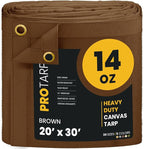 PROTARP Heavy Duty 14 OZ Water Resistant Canvas Tarp, UV Resistant Tarpaulin Cover with Rustproof Brass Grommets, Multipurpose for Canopy, Roof, Camping, Woodpile (Brown 20'X30')