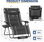 UDPATIO Zero Gravity Chair Oversized Outdoor Anti Gravity Chairs Patio Lounge Folding Adjustable Chair with Cup Holder, Foot Pad & Padded Headrest, Supports 500lbs (1, Grey, 33in)