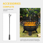 Hykolity 2 in 1 Fire Pit with Grill, Large 31" Wood Burning Fire Pit with Swivel Cooking Grate Outdoor Firepit for Backyard Bonfire Patio Outside Picnic BBQ, with Spark Cover, Fire Poker