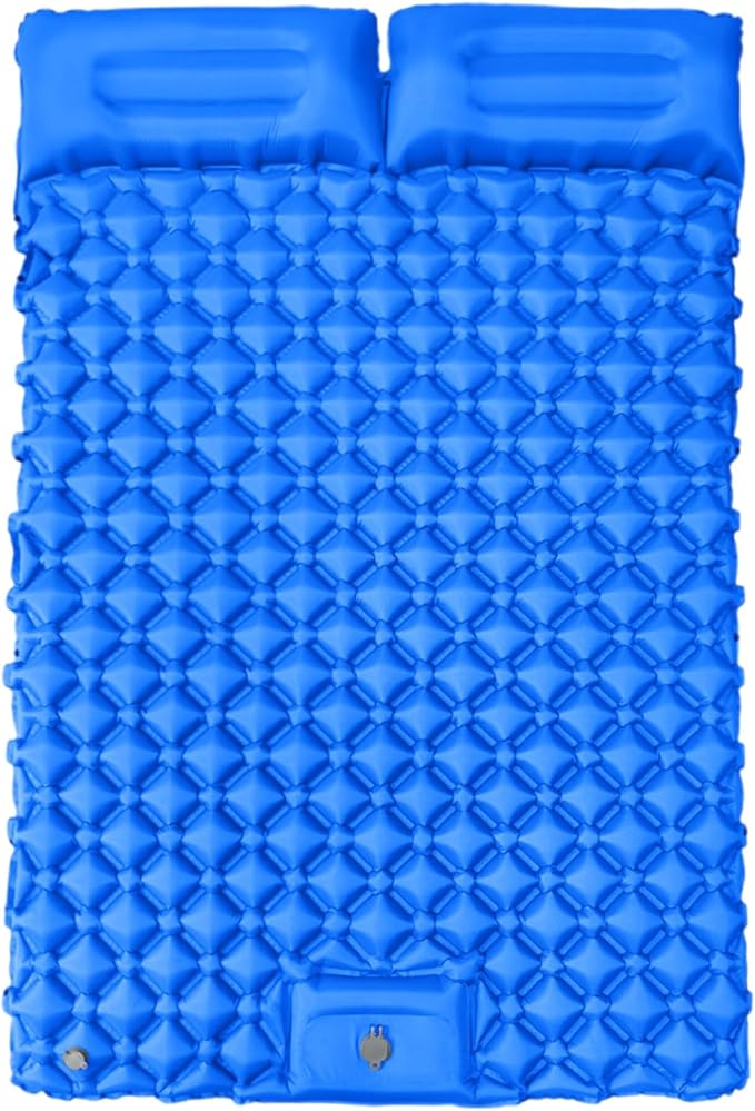 Inflatable Travel Mat with Built-in Pillow - Double Sleeping Pad, Compact Lightweight Gear for Camping Hiking Trekking Tent Backpacking Outdoor Adventures Rest Comfort Air Cushion