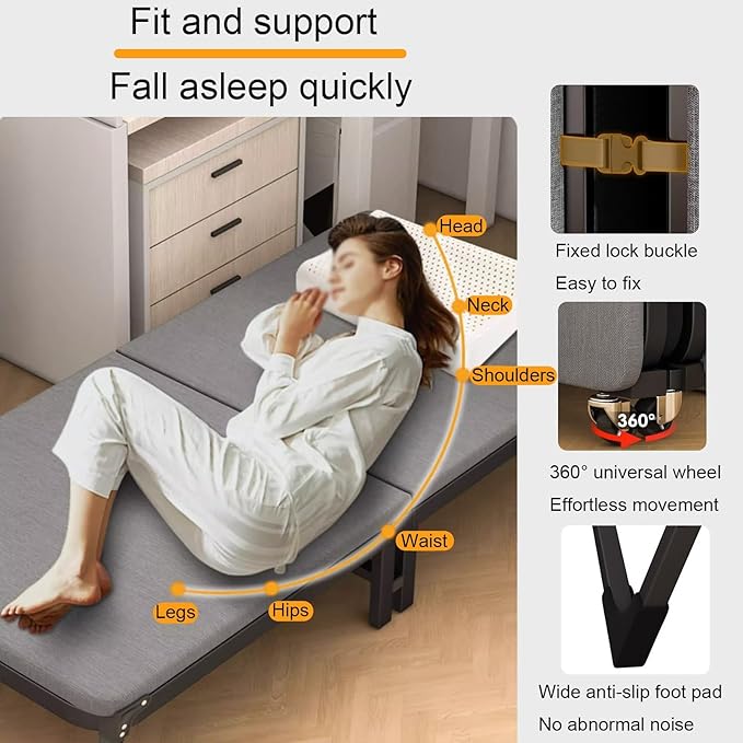 Camping Cots Double Load-Bearing Leg Design, Camping Cot 10 BeamsStable, Folding Bed Silent Anti-Skid Wheels, Folding Cot(185x38x70cm/73x15x28in)