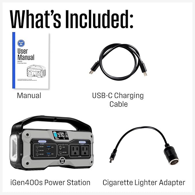 Westinghouse iGen400s 400 Watt, 183Wh Portable Power Station and Solar Generator with LED and DC Outlet for Camping, Home, Travel, Indoor/Outdoor Use (Solar Panel Not Included)