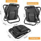 Kikerike Backpack Stool Cooler Chair Heavy Duty 300 LBS Max Load Portable Lightweight Folding Fishing Cooler for Camping Hunting Fishing - Black
