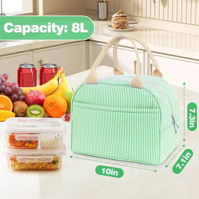 Lunch Bag For Women, Cooler Insulated Lunch Box For Travel Work Picnic College School Adult Large Capacity Lunch Bags, Green Stripe