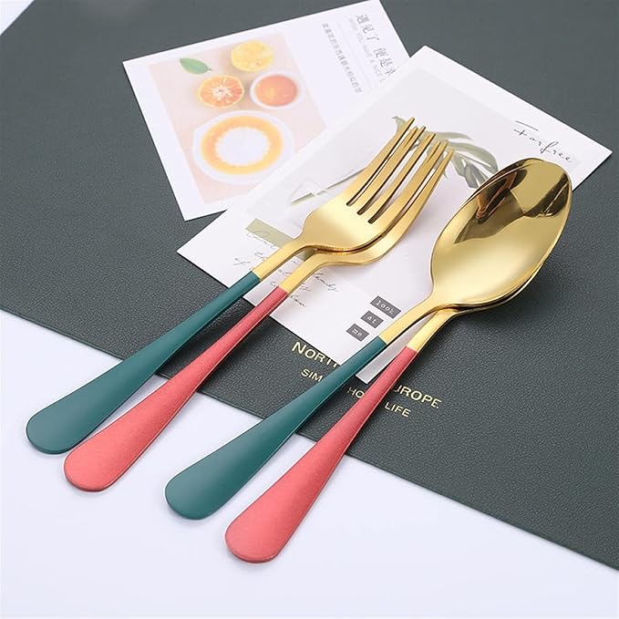 Flatware Sets 24pcs 18/10 Stainless Steel Cutlery Set Gold Tableware Set Fork Knife Spoon Dinnerware Set Flatware Set Silverware Set Stainless Steel