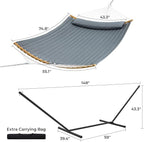 SUPERJARE Hammock with Stand, 2 Person Heavy Duty Hammock with Padded Cotton, Detachable Pillow & Strong Curved-Bar & Portable Carrying Bag, Perfect for Outdoor & Indoor, Neutral Gray