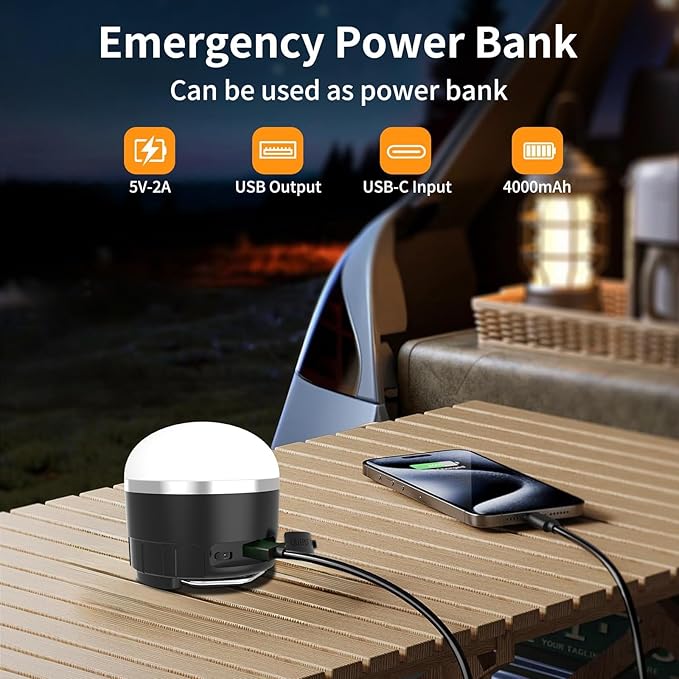 LED Camping Lantern Rechargeable 1000LM, 12 Lighting Modes Hanging Light with Magnetic Base, Portable 4000mAh RGB Tent Lights for Camping, Emergency, Hurricane, Power Outages, Home, Hiking