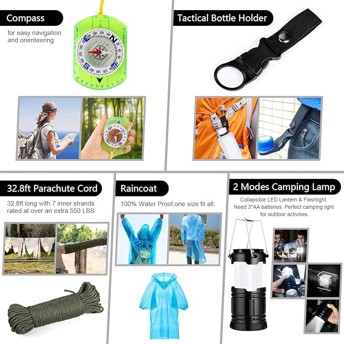 Survival Kit, 151 Pcs First Aid Kit Survival Gear and Supplies Emergency Kit with Bug Out Bag Tactical Military Grade Molle IFAK for Camping, Earthquake, Hiking, Hunting, Gifts for Men Dad
