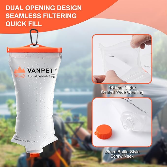 2L Water Bag Compatible with Sawyer Squeeze, Durable TPU Material, BPA & PVC Free, Collapsible Water Container for Camping, Hiking, Fishing or Traveling (1 Pc)