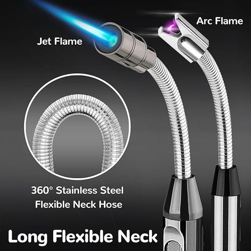 2 Pack Candle Lighter Electric Arc Long Flex Neck Utility Butane Torch Lighters Rechargeable USB Refillable Gas Jet Flame Windproof Lighter for Camping BBQ Grill Gas Stove
