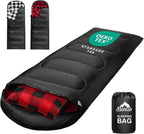 MEREZA Flannel Sleeping Bag for Adults Mens with Pillow, XL Cold Weather Sleeping Bag for 30 Degree 4 Season Camping Large Big and Tall Sleeping Bags with Compression Sack