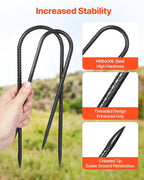 VEVOR Rebar Stakes, 10-Inch, Heavy-Duty 0.32 in Diameter U Shape, Galvanized Steel Ground Anchors with Chisel Point End & Rust-Resistant Coating, for Gardening Support, Fence, Camping Tents (12-Pack)