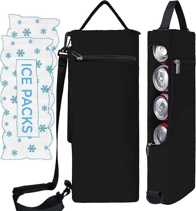 Golf Cooler Bag Plus Ice Pack Soft Sided Insulated Cooler Bag- Holds 6 Pack of Cans or 2 Wine Bottles - Grey Camo Golf Beer Sleeve Black Fits Discreetly in Golf Bags