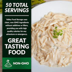 Valley Food Storage Fettuccine Alfredo | 10-Bag Bucket, 50 Servings | Premium Emergency Food Supply, 25 Year Shelf Life | Survival Meal Kits, Prepper Food, Camping & Long Term Food Storage | Packaged in USA