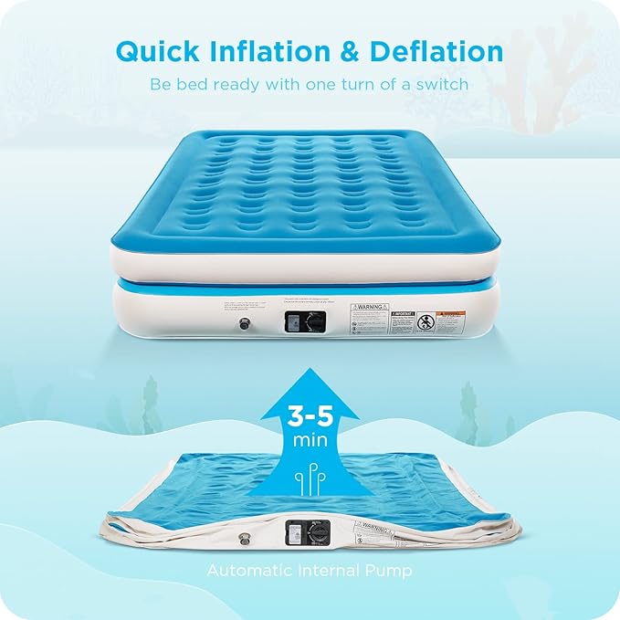 Ciays Air Mattress with Built-in Pump, Blow Up Mattress with Carrying Bag for Home and Camping, Flocked Top Inflatable Air Bed for Guests, Family
