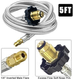 4-Port Propane Brass Tee kit with 5FT and 12FT Stainless Braided Hose, Tee Adapter Kit Allows for Connection Between Auxiliary Propane Cylinder and Propane Appliances for Motorhomes Tank RV Camping