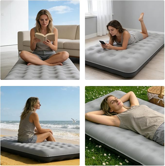 Single Size Air Mattress - Inflatable Camping Bed, Inflatable Single Bed for Camping, Home & Travel(Grey)