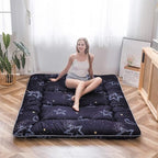 MAXYOYO Japanese Futon Mattress Floor Mattress Sleeping Pad Foldable Bed Roll Up Camping Cushion Floor Lounger Bed Couches and Sofas Couch Topper, Moon and Star, Full Size