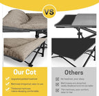 ATORPOK Camping Cot for Adults with Cushion and Pillow, Portable Folding Bed for Sleeping, Lightweight Tent cot with Carry Bag Supports 450 lbs (Khaki)