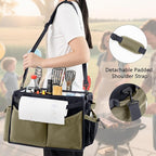 Large Grill Caddy with Paper Towel Holder – Collapsible BBQ Organizer for Camping, Tailgating, RV, Boating – Grilling Gifts for Men – Griddle Tote Bag with Shoulder Strap – Outdoor Essentials