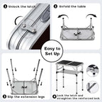 Small Folding Table, Aluminum 24" x 16" Adjustable Height Max 27.5" Folding Camping Table with Carrying Handle, Lightweight, Portable Camp Table for Outdoor Indoor Picnic Beach, Black