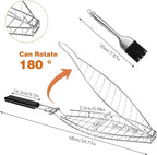 Fish Grill Basket, Heavy Duty Stainless Steel Grilling Basket with Removable Wooden Handle & Bonus Basting Brush, BBQ Accessories for Outdoor Camping Picnic, Cook Whole Fish, Seafood, Vegetables