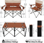 CAMPHILL Camping Chair Set of 3, Outdoor Folding Camping Chairs for Heavy People with Cup Holder & Carry Bag,Collapsible Chair Include One Sofa Chair and Two Single Chair,Support up to 500lbs