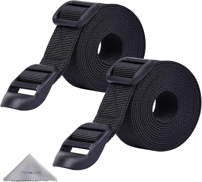 Wisdompro Sleeping Bag Strap, 2 Pack of Heavy Duty Utility Straps for Backpacking, Sleeping Bag Compression, Luggage, Camping, Hiking with Plastic Buckle - 48 inch, Black