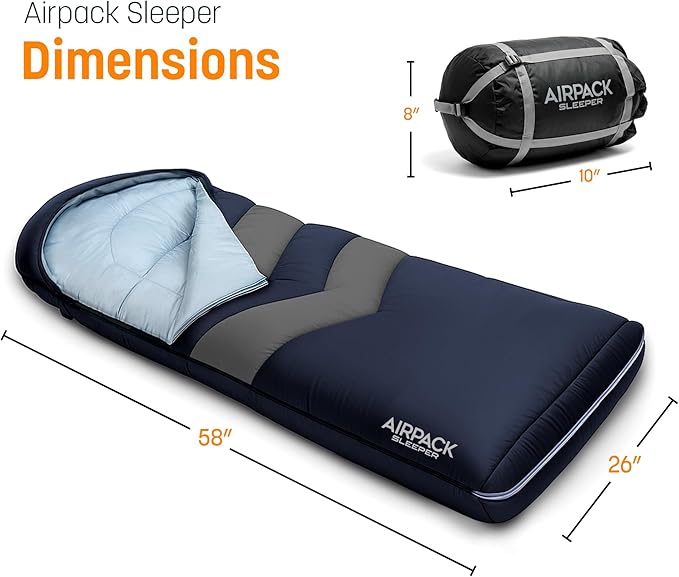 Kids Sleeping Bag with Built-in Pad (Fits Up to 4'6") All-in-One Inflatable Mattress Pad with Built-in Foot Pump - for Sleepovers, Camping and Travel (Blue/Gray)