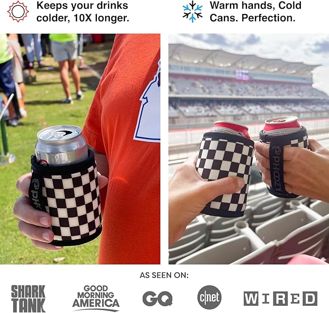 PHOOZY Insulated Can Cooler for 12oz Cans with NASA-Inspired Technology - Patented Koozie That Keeps Drinks Cold 10x Longer - Lightweight Beer Koozie for Outdoor Adventures - Checkered