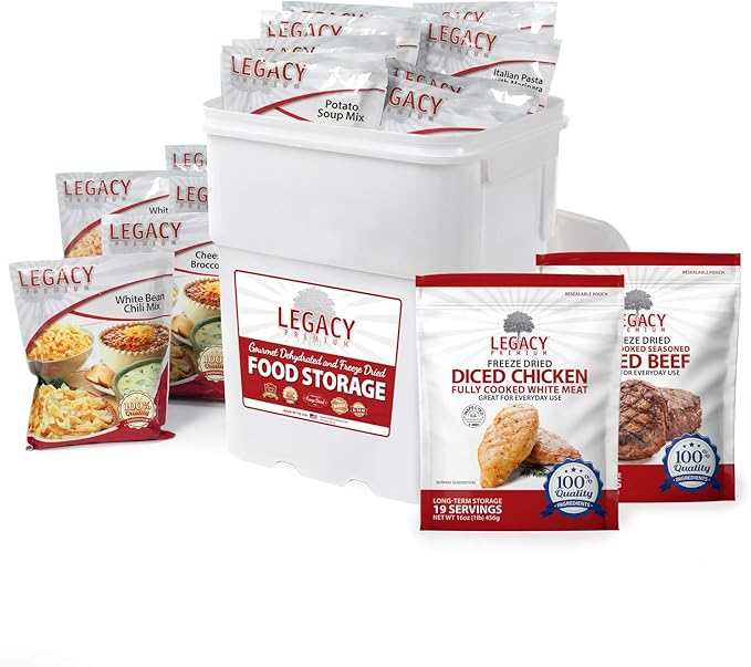 Freeze Dried Emergency Food Meal with Beef & Chicken - 158 Large Entree Servings - 30 lbs- Disaster Prepper Storage - Survival Supply with Meat