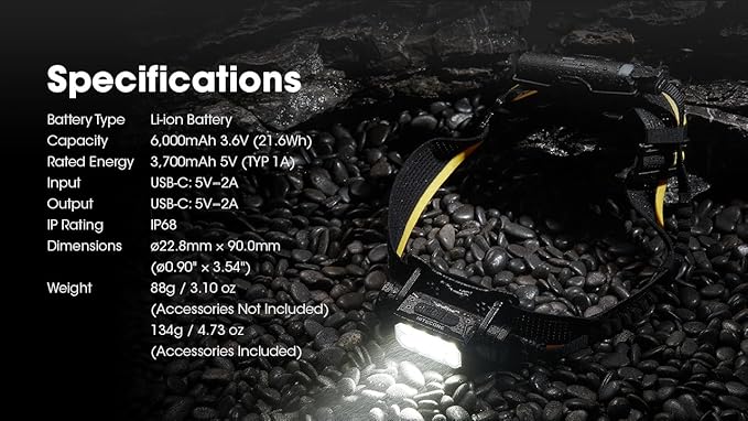 Nitecore Carbon Battery 6K Kit Headlamp Runtime Extender for NU40, NU43, NU45, NU50, and HC65 UHE Headlamps