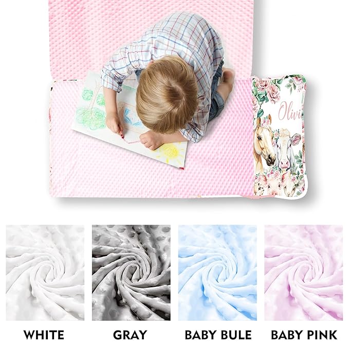Custom Toddler Nap Mat for Preschool, Personalized Name Pink Kids Sleeping Bag with Horse Pattern for Daycare, Roll Up Sleeping Mat with Removable Pillow and Soft Dot Minky Blanke for Girls Camping