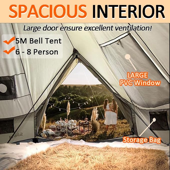 Backpacking Bell Tent with Top Stove Jack for All Year Living, 300D Oxford Waterproof Yurt Tents House for Camping Glamping, Parties, Outdoor Events-13/16.4FT