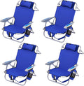4PC Portable Beach Chair for Adults, 5 Position Backpack Folding Camping Chairs for Outdoor, Beach Chairs with Backpack Straps, Blue