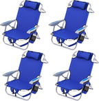 4PC Portable Beach Chair for Adults, 5 Position Backpack Folding Camping Chairs for Outdoor, Beach Chairs with Backpack Straps, Blue