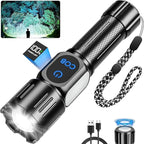 Rechargeable LED Flashlight, Super Bright 99000 High Lumens Flash Light, 9 Modes Zoomable Flashlight with LCD Display, Waterproof Tactical Flashlights for Camping, Home Emergency