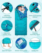 KingCamp 45°F Kids Sleeping Bag, Lightweight Waterproof & Compact Flannel Sleeping Bags Cold Weather & Warm Youth Essentials Gear Accessories for Camping, Fits 10-12 Children up to 4'7"-5'5" Tall