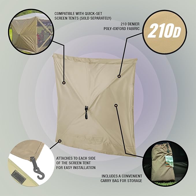Clam Quick-Set Wind & Sun Panels – 3-Pack Tan Accessory for Pop-Up Screen Shelter – Durable Sidewalls for Privacy, Shade & Weather Protection – with Carry Bag – Tent Not Included