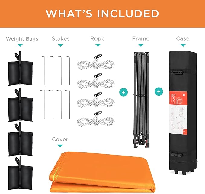 Best Choice Products 10x10ft Pop Up Canopy Tent, Outdoor Shade, 1 Person 1 Minute Set Up, Carry Case, 4 Weight Bags - Orange