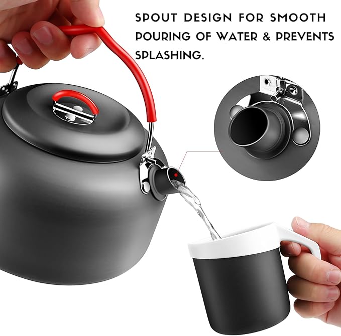 Alocs 1.4L Kettle Teapot, Portable Camping Coffee Pot, Hard-Anodized Aluminum Camping Kettle, Compact Tea Kettle for Stove Top, Outdoor, Hiking, Camping, Picnic and Traveling