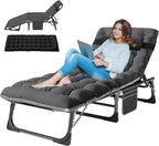 LILYPELLE Folding Outside Chaise Lounge Chair with Mattress, 5 Position Adjustable Patio Folding Lounge Chair Reclining Chairs Perfect for Sunbathing, Camping, Pool, Beach, Patio